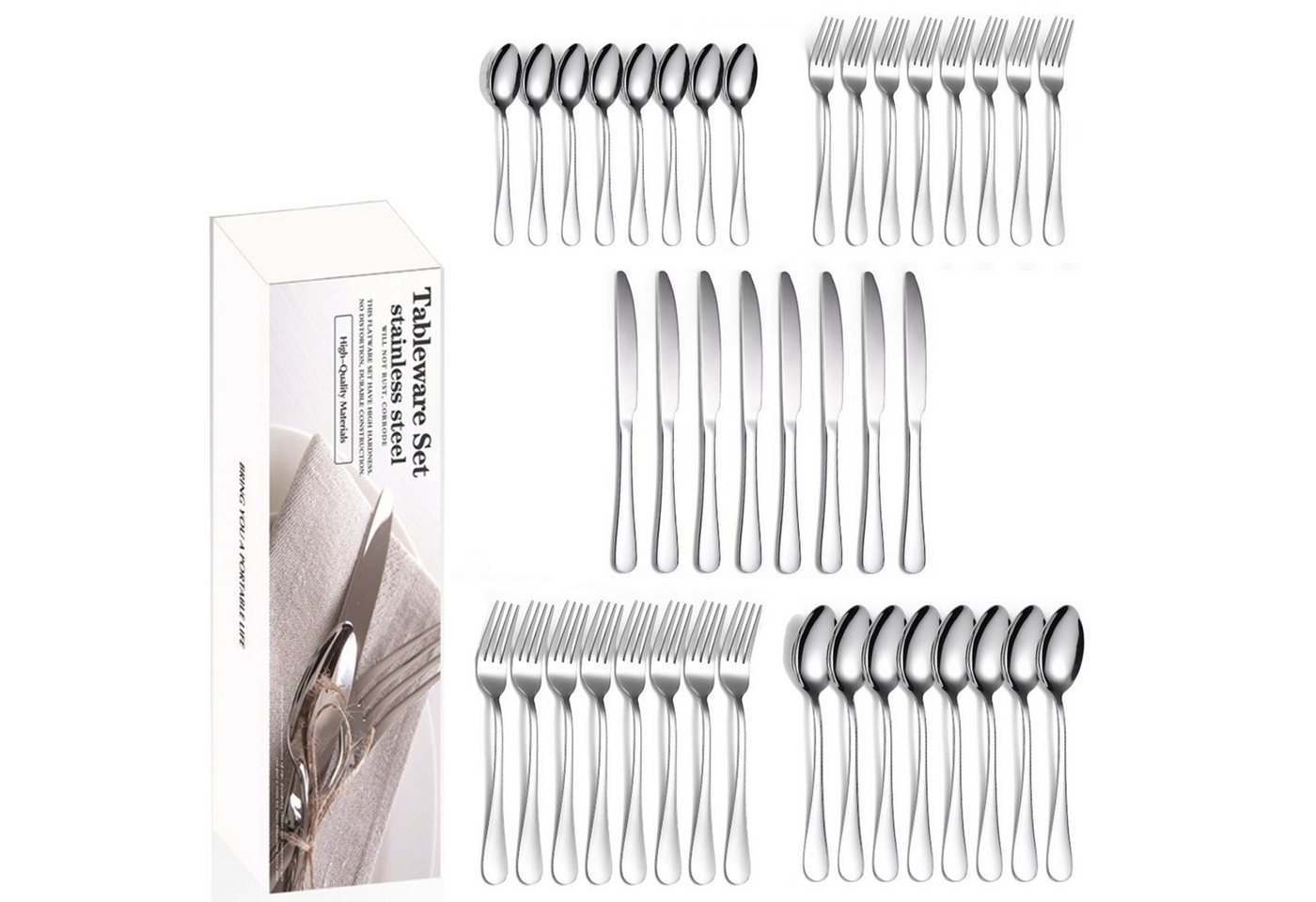 HYIEAR Besteck-Set Essbesteck-Set 40-tlg., Edelstahlbesteck-Set, für 8 Personen, 8 Personen, Edelstahl von HYIEAR