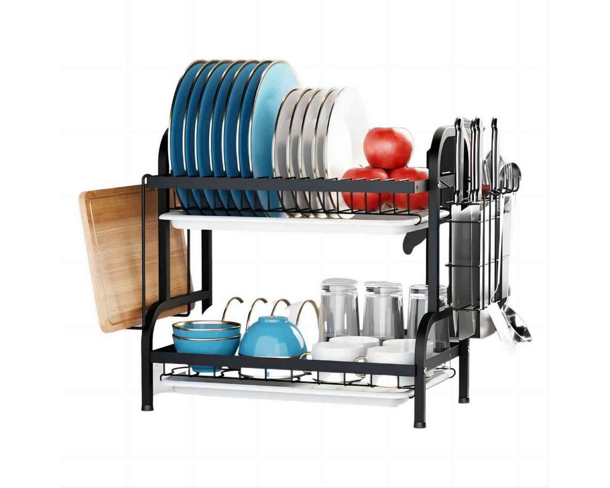 HYIEAR Geschirrständer Abtropfgestell Geschirr, 2-Stufiges Abtropfgestell, Küchenregal, Zubehör für Geschirr, für Geschirr/Messer/Becher/Schneidebrett, mit Auffangschale von HYIEAR