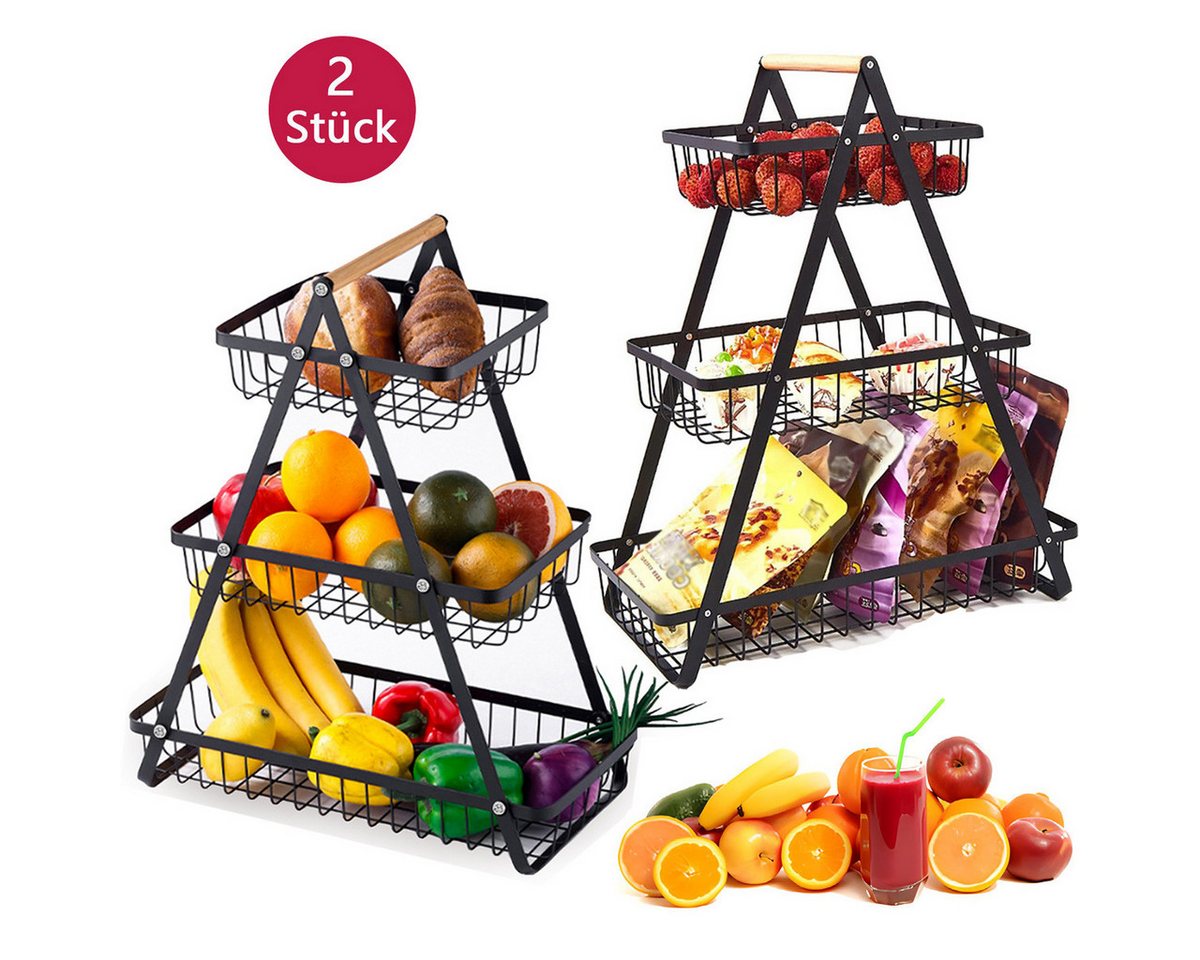 HYIEAR Obstschale 3 Stöckig Obstkorb,Abnehmbar Obst Etagere,Obstschale Edelstahl, Edelstahl, Dreistufiges Lagerregal für Obst, Gemüse, Brot und Snacks. von HYIEAR