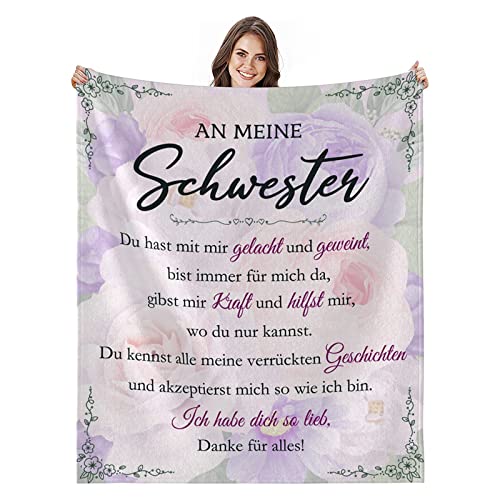 Personalisierte Decke Geschenk für Schwester, Kuscheldecke Flauschige An Schwester Von Bruder, Geschenke für Schwester Geburtstag Hochzeitstag Weihnachten, Super Weiche Flanell Decke (130x150cm) von HYISHION