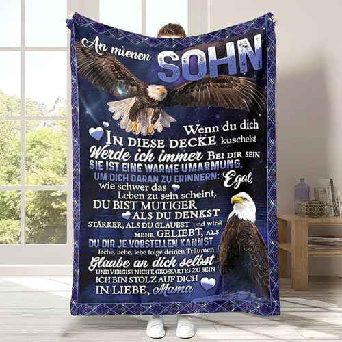 Personalisierte Kuscheldecke Geschenk an Meine Sohn von Mama, Super Weiche Warme Flanell Sofa Decke, Geburtstagsgeschenk für Sohn, Witzige Weihnachten Kleine Geschenke von HYISHION