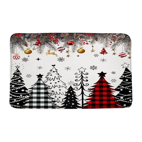 HYKHYK Badematte mit Weihnachtsbäumen, Rot / Schwarz, Büffelkaro, Weihnachtsball, Kiefernblätter, Schneeflocke, Winter, Urlaub, Neujahr, Badezimmer, Badteppich, Mikrofaser, Memory-Schaum (45,7 x 76,2 HYKHYK Badematte mit Weihnachtsbäumen, Rot / Schwarz, Büffelkaro, Weihnachtsball, Kiefernblätter, Schneeflocke, Winter, Urlaub, Neujahr, Badezimmer, Badteppich, Mikrofaser, Memory-Schaum (45,7 x 76,2 von HYKHYK