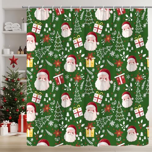 HYKHYK Duschvorhang mit Aufschrift "Merry Christmas", Cartoon-Weihnachtsmann, Weihnachtsbaum, Winterurlaub, niedliches Blumenblatt, Frohes neues Jahr, Festival, Stoff-Badezimmervorhang-Set mit Haken HYKHYK Duschvorhang mit Aufschrift "Merry Christmas", Cartoon-Weihnachtsmann, Weihnachtsbaum, Winterurlaub, niedliches Blumenblatt, Frohes neues Jahr, Festival, Stoff-Badezimmervorhang-Set mit Haken von HYKHYK