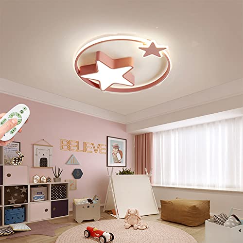 HYKISS Deckenleuchte LED Moderne Kinderlampe Kinderzimmer Jungen Mädchen Deckenlampe Sternenhimmel Lampe Dimmbar Mit Fernbedienung Interior Schlafzimmer Lichter Wohnzimmer Pendellampe,Rosa,55cm36W von HYKISS