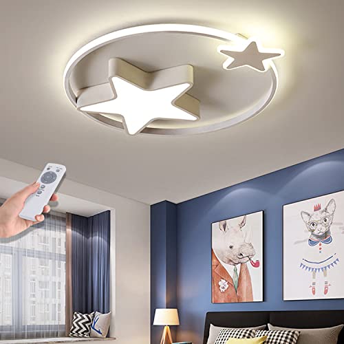 HYKISS Deckenleuchte LED Moderne Kinderlampe Kinderzimmer Jungen Mädchen Deckenlampe Sternenhimmel Lampe Dimmbar Mit Fernbedienung Interior Schlafzimmer Lichter Wohnzimmer Pendellampe,Weiß,55cm36W von HYKISS