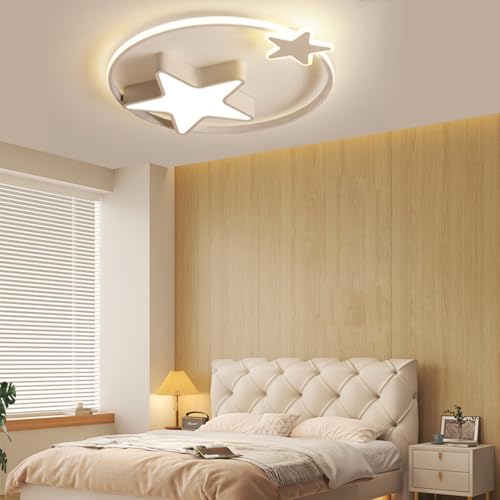 HYKISS Deckenleuchte LED Moderne Kinderlampe Kinderzimmer Jungen Mädchen Deckenlampe Sternenhimmel Lampe Dimmbar Mit Fernbedienung Interior Schlafzimmer Lichter Wohnzimmer Pendellampe,Weiß,55cm36W von HYKISS