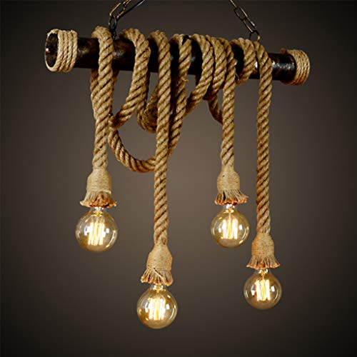 E27 Pendelleuchte Hanfseil Retro Seilleuchte Vintage Kronleuchter Eisen Pendellampe Höhenverstellbar Hängeleuchten Industrie Dekorative Licht Hängelampe Handgewebt Deckenlampe Wohnzimmer Beleuchtung von HYKISS