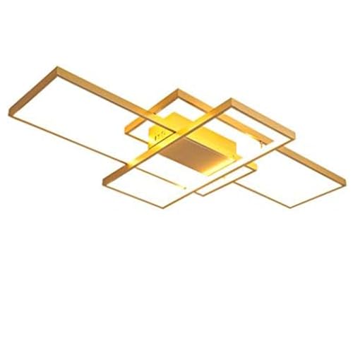 HYKISS LED Deckenleuchte Dimmbar Modern Goldene Rechteck Deckenlampe Wohnzimmer Schlafzimmer Büro Metall Acryl Lampe,3000K-6500K Lichtfarbe Und Helligkeit Einstellbar Mit Fernbedienung,140*80*9cm/108W von HYKISS