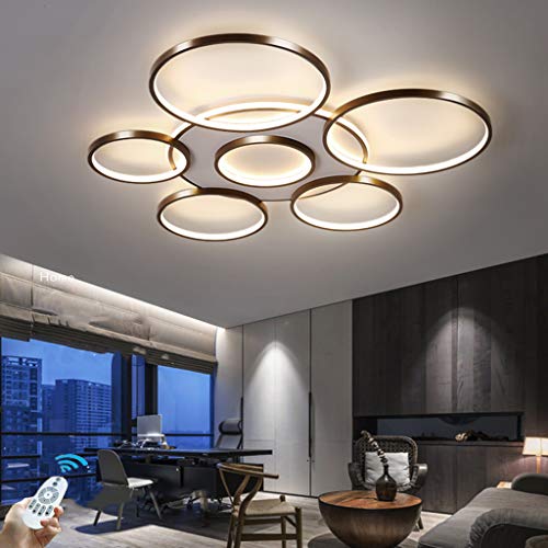 LED Dimmbar Deckenleuchte Hohe Qualität Speisesaal Wohnzimmer Beleuchtung Lampe Modern Runder Ring 108W Deckenlampe, Durchmesser: 110CM,Höhe: 6CM,Aluminium,Acryl,Braun,Mit Fernbedienung von HYKISS