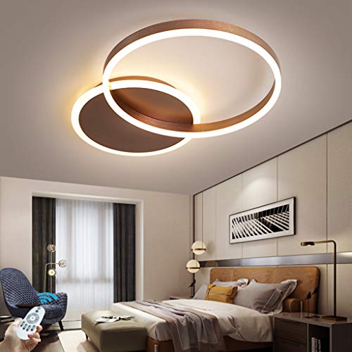 HYKISS LED-Deckenleuchte 48W Modern Dimmbar 2 Ringe Deckenlampe Metall-Acryl Runde Kronleuchter Wohnzimmer Küche Schlafzimmer Büro Kinderzimmer Lampe Beleuchtung,Mit Fernbedienung,55 * 40 * 6CM,Braun von HYKISS