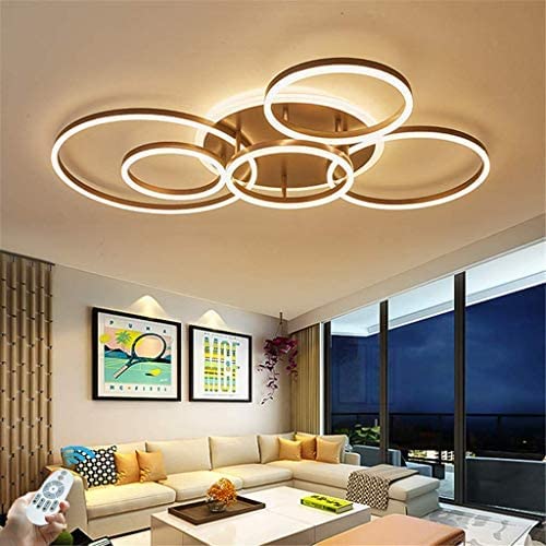 HYKISS LED-Deckenleuchte 86W Modern Dimmbar 6 Ringe Deckenlampe Metall-Acryl Runde Kronleuchter Wohnzimmer Küche Schlafzimmer Büro Kinderzimmer Lampe Beleuchtung,Mit Fernbedienung,Ø115CM,Braun... von HYKISS