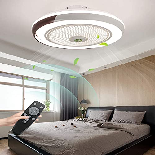 HYKISS LED Fan Deckenleuchte Moderne Nordic Dimmable Deckenventilator Ultradünn Unsichtbar 32W Deckenventilator Mit Beleuchtung Schlafzimmer Wohnzimmer Fan Deckenlampe(Ø50cm) (Kaffee) von HYKISS