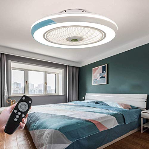 HYKISS LED Fan Deckenleuchte Moderne Nordic Dimmable Deckenventilator Ultradünn Unsichtbar 32W Deckenventilator Mit Beleuchtung Schlafzimmer Wohnzimmer Fan Deckenlampe(Ø50cm) (Blue) von HYKISS