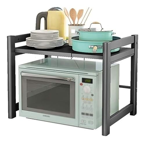 HYKJCSS Mikrowellenständer Einziehbarer Mikrowellenherd-Regal Für Die Küche, Mikrowellenständer Aus Karbonstahl Für Die Schranktheke, Erweiterbares Mikrowellenregal Mikrowellenregal(Black) von HYKJCSS