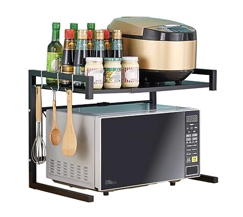 HYKJCSS Mikrowellenständer Erweiterbares Mikrowellenregal, Verstellbare Länge, Mikrowellen-Stahlregal, 2-stöckig, Mit 3 Haken, Küchenregal Mikrowellenregal HYKJCSS Mikrowellenständer Erweiterbares Mikrowellenregal, Verstellbare Länge, Mikrowellen-Stahlregal, 2-stöckig, Mit 3 Haken, Küchenregal Mikrowellenregal von HYKJCSS