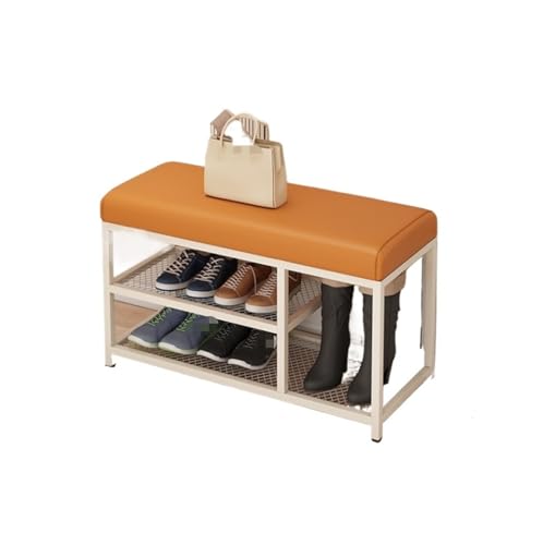 HYKJCSS Schuhregal Schuhaufbewahrung Mit Gepolstertem Sitz, Schuhregal for Den Eingangsbereich, Schuhaufbewahrung, Regal, Organizer Schuregal Eingangsbereich(Orange) von HYKJCSS