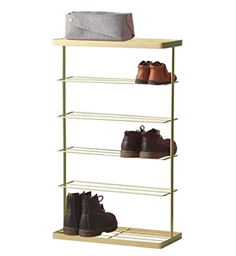 HYKJCSS Schuhregal Schuhregal Aus Metall Mit 6 Ebenen, Freistehender Schuhständer, Schuhregal Für Den Eingang, Wohnzimmer, Schlafzimmer, Wohnheim Schuregal Eingangsbereich(Gold,50 * 25 * 85cm) von HYKJCSS