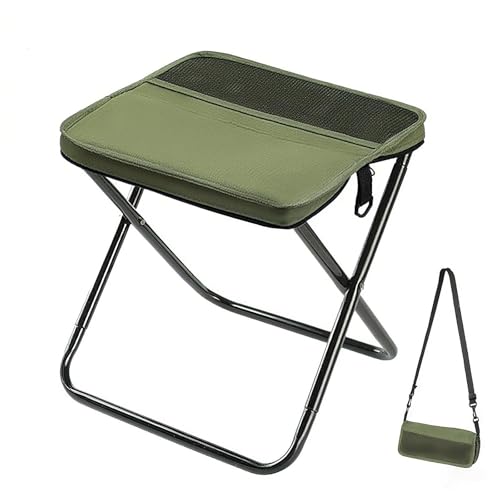 HYKJSHED Tragbarer Hocker for Bergsteigen und Wandern, ultraleichter Klapphocker – trägt bis zu 150 kg, for Wandern und Angeln mit Tragetasche(Green,L) von HYKJSHED