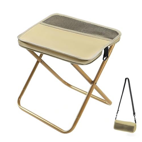 HYKJSHED Tragbarer Hocker for Bergsteigen und Wandern, ultraleichter Klapphocker – trägt bis zu 150 kg, for Wandern und Angeln mit Tragetasche(Khaki,L) von HYKJSHED