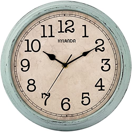 HYLANDA Wanduhr Vintage Rund 30cm, Lautlosem Sweep Uhrwerk Nicht-Tickende, Leicht zu Lesen, Deko Geschenk für Wohnzimmer, Küche, Schlafzimmer, Büro(Salbeigrün) von HYLANDA
