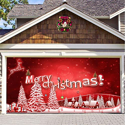 HYLMF Fröhliche Weihnachten Banner Dekorationen Weihnachten Schneemann Santa Garage Tür Banner Indoor Outdoor Garage Weihnachten Urlaub Backdrops Decor(Color:1,Size:480x210cm) von HYLMF