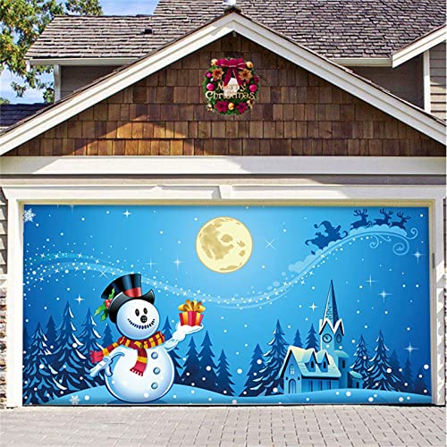 HYLMF Fröhliche Weihnachten Banner Dekorationen Weihnachten Schneemann Santa Garage Tür Banner Indoor Outdoor Garage Weihnachten Urlaub Backdrops Decor(Color:3,Size:400x180cm) von HYLMF