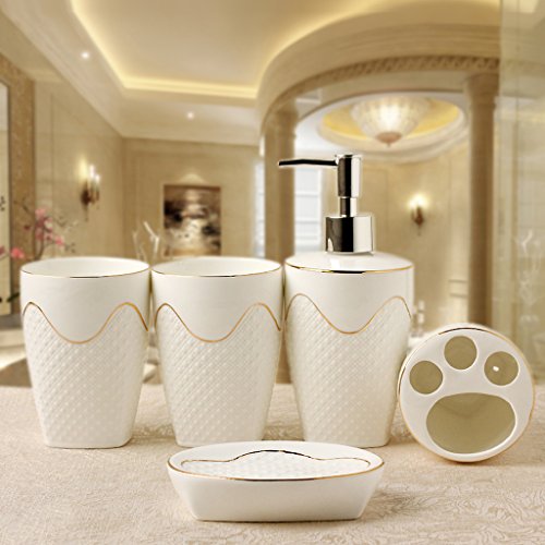 HYLR European Style Relief 5 Stück Wash Anzug Keramik Badzubehör Zahnbürstenhalter Seifenspender SeifenständerRinse Cup Zahnputzbecher Badezimmer Zubehör Set Accessoirest von HYLR