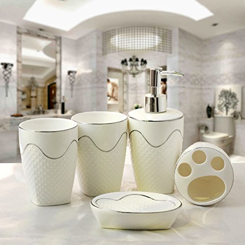 HYLR European Style Relief 5 Stück Wash Anzug Keramik Badzubehör Zahnbürstenhalter Seifenspender SeifenständerRinse Cup Zahnputzbecher Badezimmer Zubehör Set Accessoirest von HYLR