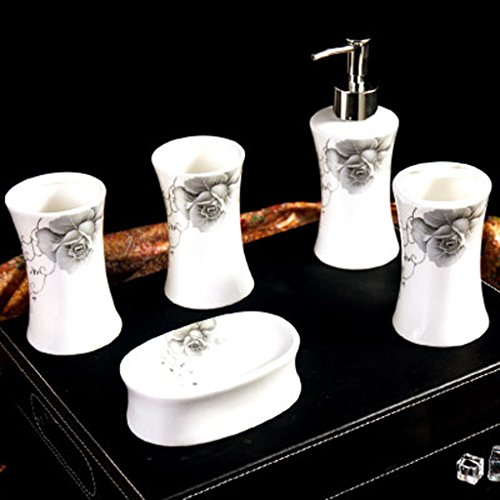 HYLR Keramik Badset 5-teilig Kreative Badausstattung im europäischen Stil Inklusive Seifenspender Zahnbürstenhalter Seifenschalenhalter Spülbecher von HYLR