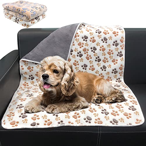 HYLYUN 2 Stück wasserdichte Hundedecke Waschbar Hundedecken für Bett Couch Sofa Protector Fleece Decke weichen Plüsch Reversible Decke für kleine mittlere Hunde Welpen Katzen von HYLYUN