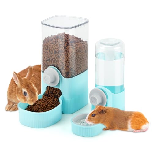 HYLYUN Kaninchenfutter Wasserspender 1.2L / 17oz Hängende Meerschweinchen Wasserflasche, Automatischer Tierfutterspender, Kaninchenkäfig Futternapf für Meerschweinchen Igelfrettchen Kaninchen von HYLYUN