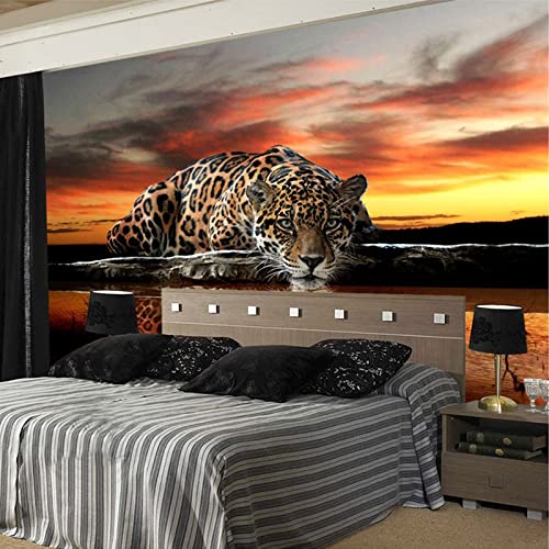 Fototapete Leopard wandmalerei 3d Vlies Tapeten Wandtapete Moderne Wanddeko Design Wand Dekoration Wohnzimmer Schlafzimmer Büro 250cm×175cm(Breite x Höhe) von HYMZHL
