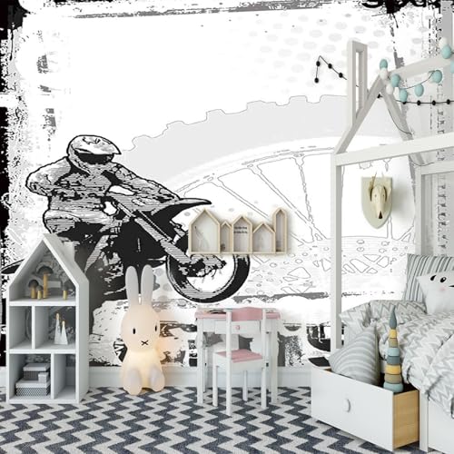 Fototapete Motorrad wandmalerei 3d Vlies Tapeten Wandtapete Moderne Wanddeko Design Wand Dekoration Wohnzimmer Schlafzimmer Büro 350cm×250cm(Breite x Höhe) von HYMZHL