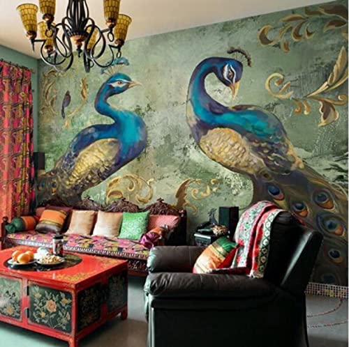 Fototapete Pfau wandmalerei 3d Vlies Tapeten Wandtapete Moderne Wanddeko Design Wand Dekoration Wohnzimmer Schlafzimmer Büro 250cm×175cm(Breite x Höhe) von HYMZHL
