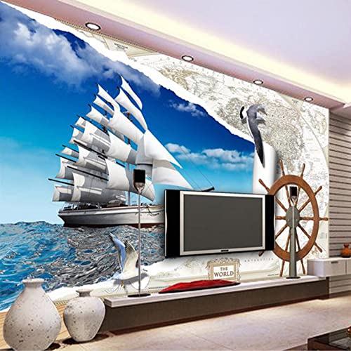 Fototapete Segelboot wandmalerei 3d Vlies Tapeten Wandtapete Moderne Wanddeko Design Wand Dekoration Wohnzimmer Schlafzimmer Büro 250cm×175cm(Breite x Höhe) von HYMZHL