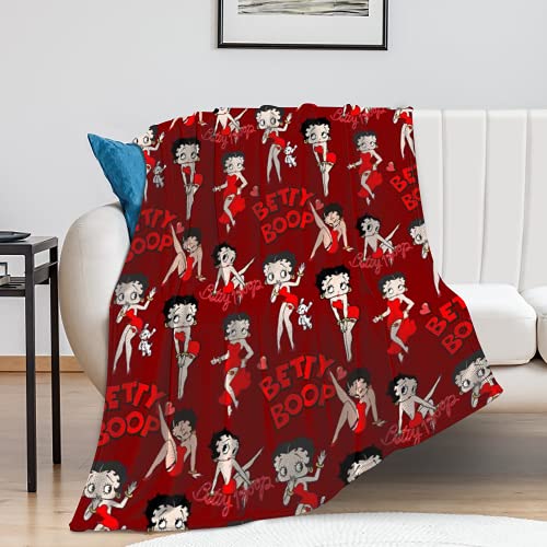 HYN Betty Boop Decke für Sofa, Flanell, Überwurf, weiche Decke, Geschenk für Mon, Größe 127 x 101 cm (Rot) von HYN