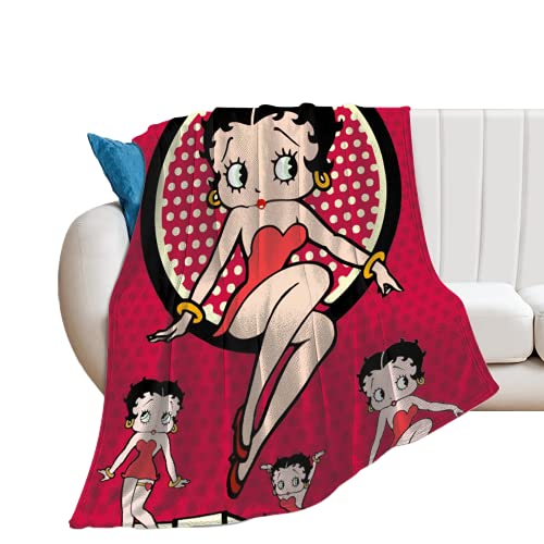 HYN Betty Boop Decke für Sofa, Flanell, weiche Decken, Geschenk für Mon, Größe 127 x 101 cm (Rot 2) von HYN