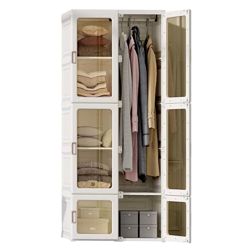 Kleiderschrank, Faltbare Garderobe mit 5 Würfeln, 1 hängender Kleiderstange - Mühelose Montage, Multifunktionale Garderobe für Wohnraum, Schlafzimmer, Wohnung (136 cm hoch) (170cm H) von HYNHXBP