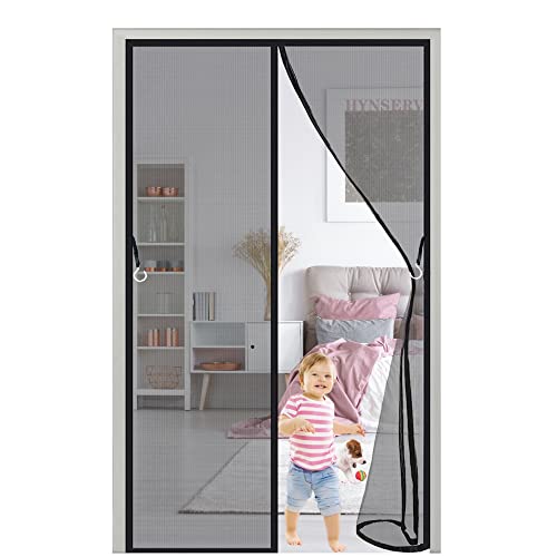 DIY Insektenschutz MagnetTür Schwarz 75x235cm Fliegengitter Fenster Mückengitter mit starkem Magnet Automatisch schließen Waschbares Klebemontage Ohne Bohren von HYNSERV