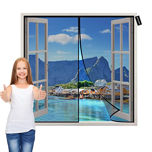 Fliegengitter Fenster Schwarz 110x155cm Moskitonetz Dachfenster Fliegenschutzgitter Magnetischer Fliegenvorhang Moskitonetz ohne Bohren für Wohnzimmer Balkontür von HYNSERV
