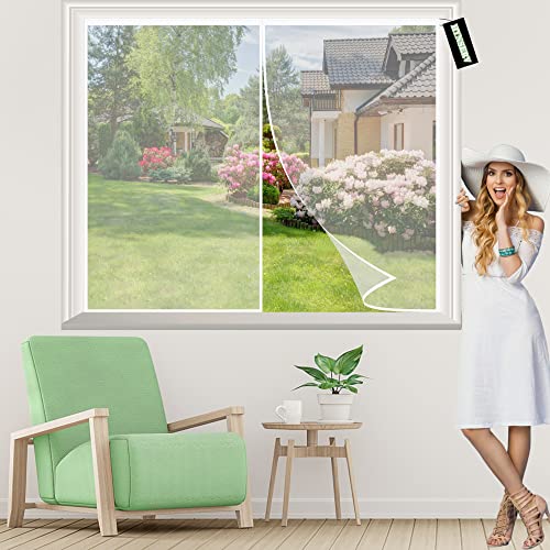 Fliegengitter Magnet Fenster 100x120cm Weiß Insektenschutz Magnetvorhang Balkontür mit Klettband Fliegengittertüren Ohne Bohren für Fenster und Türen von HYNSERV