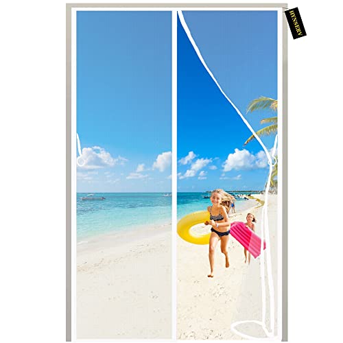 Fliegengitter Tür Insektenschutz mit Stark Haftendem Klettband,Magnet Insektenschutz Fenster Vorhang Ohne Bohren 150x190cm hält Käfer/Fliegen/Mücken Draußen Weiß von HYNSERV
