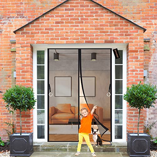 Fliegengitter Tür Schwarz 95x205cm Insektenschutz Fenster Moskitonetz mit Starkem Klettband Fliegenvorhang HäNde Frei Kinderleichte Montage Ohne Bohren von HYNSERV