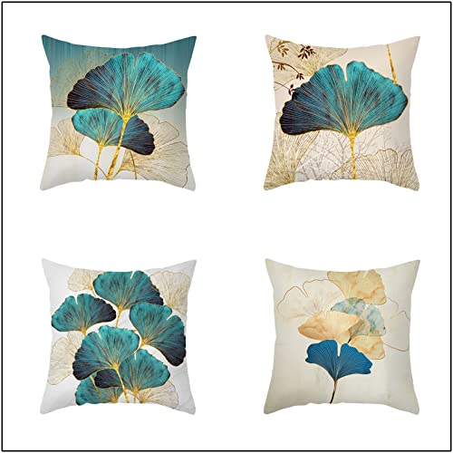 4 Stück Kissenhülle 40x40cm,Kissenbezuge Ginkgo Biloba Quadratischer mit Verstecktem Reißverschluss Doppelseitiger Druck Baumwolle Leinen Sofakissen Kissenbezug Outdoor Home Sofa Auto Bed Decor von HYNY