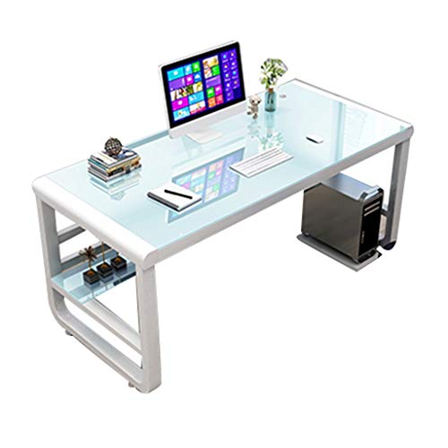 Gaming-Schreibtisch aus gehärtetem Glas, Computer-Workstation, Schreibtisch mit Einfädelloch, Aufbewahrungsständer, Arbeitszimmer, moderne Workstation for das Heimbüro ( Color : White , Size : 39.3inc von HYO&ZOY