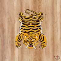 Neuer Fat Tiger Teppich/Handgemacht Handgetuftet Reine Wolle Wandbehang Kunst Vatertagsgeschenk 36 Inch von HYPECULTURECo