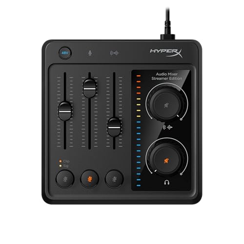 HyperX Audio Mixer – USB-C Audio-Interface mit XLR-/TRS-Kombibuchse, 3,5-mm-Eingang, 24-Bit/96 kHz Aufnahmequalität, 48 V Phantompower, Schwarz von HyperX