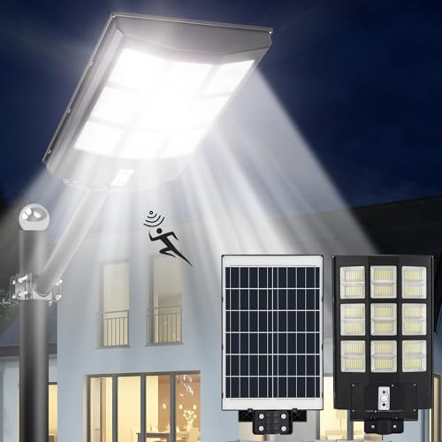 HYPOW 600W Solar Straßenlaterne LED Solarlampen mit Bewegungssensor, 6500K Dämmerung bis zum Morgengrauen IP65 Wasserdicht Solar Wegeleuchte im Freien für Gärten Straßen Garage von HYPOW