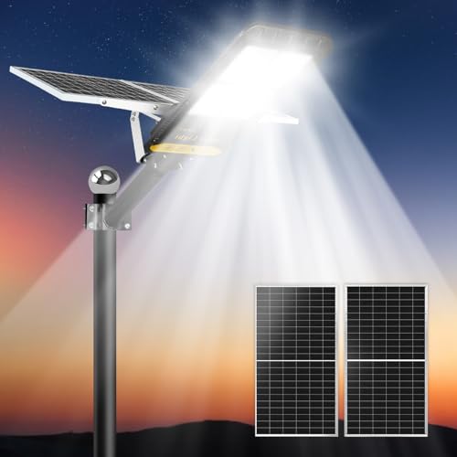 HYPOW 600W Solar Straßenlaterne für den Außenbereich, Solar Straßenlampe mit Bewegungsmelder, IP65 wasserdicht Outdoor Solar-LED-Licht für Haustür, Hof, Garten, Straße, Zaun von HYPOW