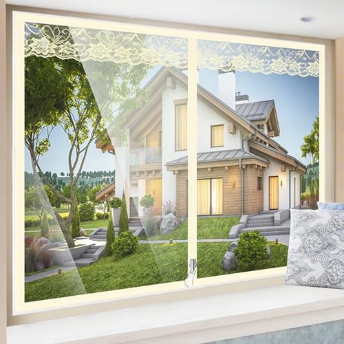 Fenster-Isolierset for den Winter, Vorverglasung for Fenster, Thermofolie, Kälteschutz, transparente Dichtung, Wärmeblocker, mit Reißverschluss, Breite x Höhe(120x240cm(47x95in)) von HYQING